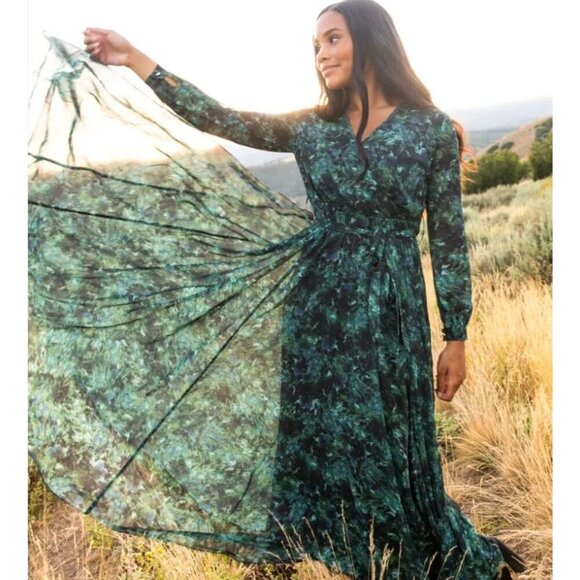 Ivy City Co Laney Dress in Green Watercolor Size 4X - Picture 1 of 7